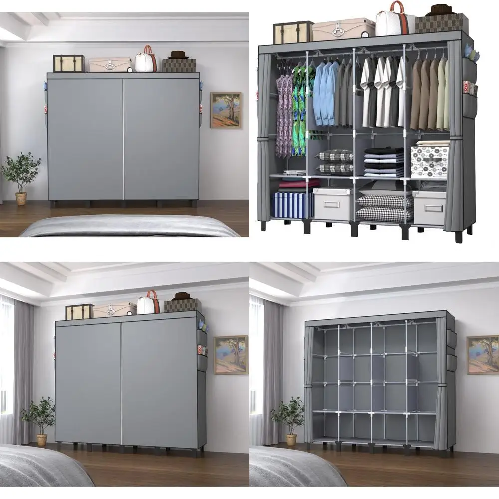 

Серый подвесной шкаф шириной 170 см с 4 штангами и большим пространством для хранения