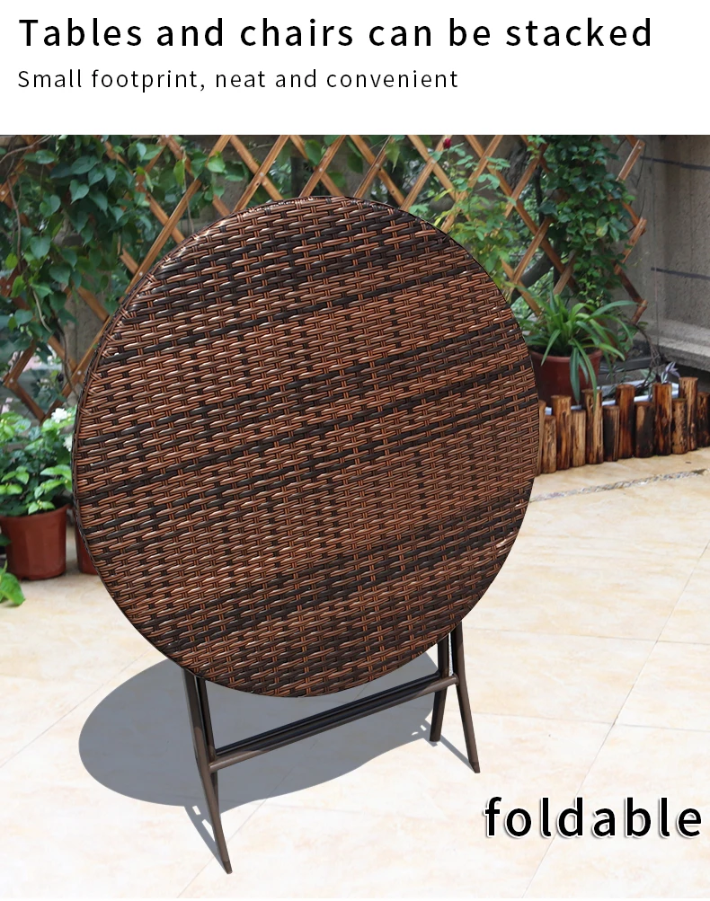Garden Rattan Chair and Table Set Outdoor Camping Folding Table and Chair Set Office Balcony Portable Rattan Noodles Furniture