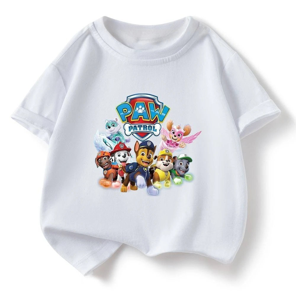 Cartoon PAW Patrol Toddler Cotton T‑Shirt Full Rescue Dog Team Print Short Sleeve Tee Boys Girls Summer Kids Casual Tops