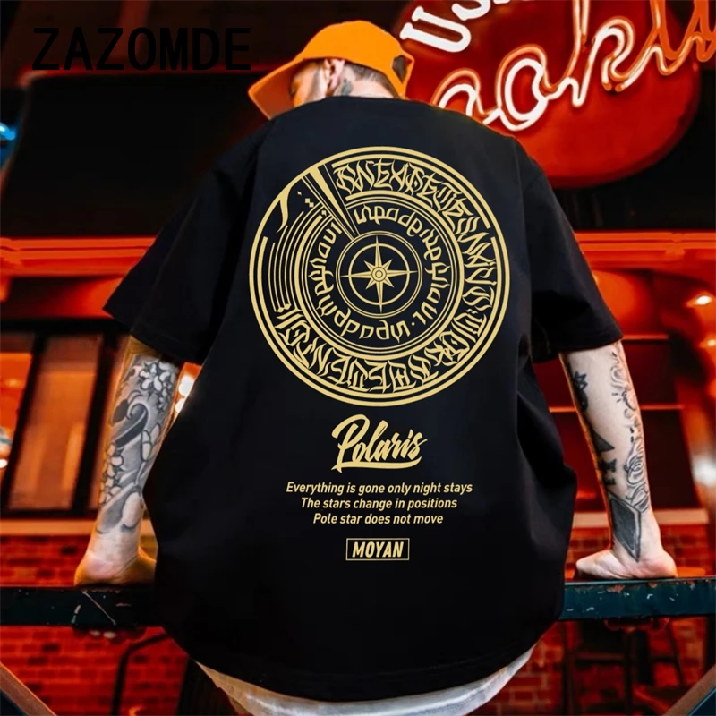 ZAZOMDE 260GSM Cotton T Shirt Men Hip Hop Streetwear Harajuku Summer Cotton T-Shirts Oversized Short Sleeve Print Tops Tees 5XL