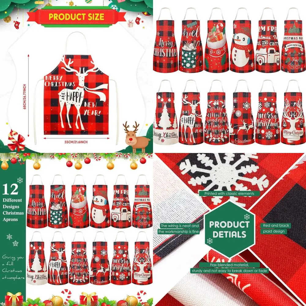 

Buffalo Plaid Christmas Apron with Snowflakes and Deer for Women - Red and Black Cooking Baking Holiday Apron