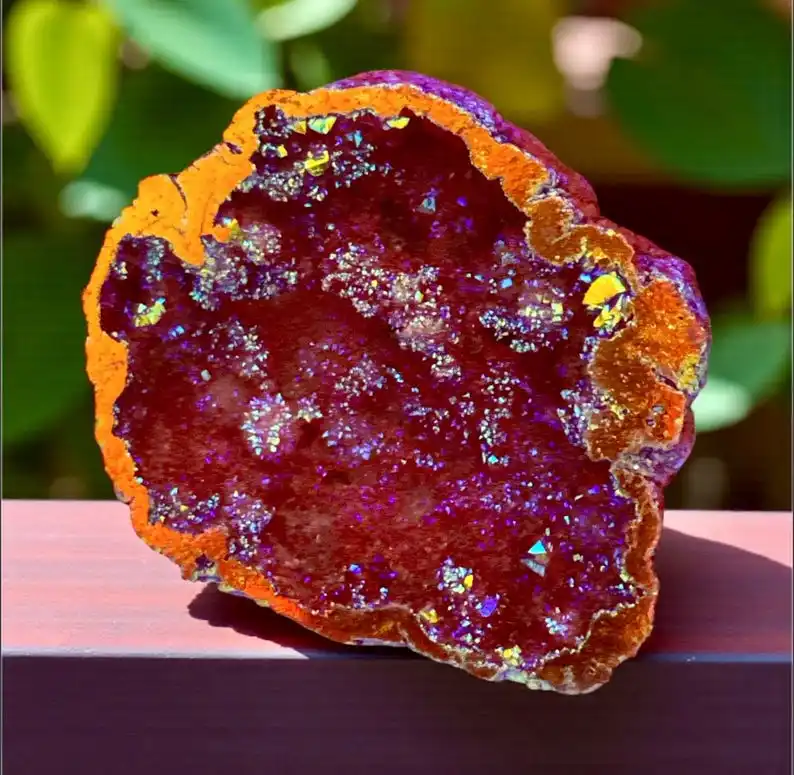 Fire Aura Geode: Radiant Energy Crystal - Luna by Louise，Unique Specimen for Collectibles and Educational Use