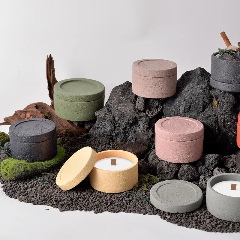 Round Cement Mini Flowerpot Imitation Volcanic Stone Candle Container Personality Textured Cactus Green Plant Bonsai Flower Pot