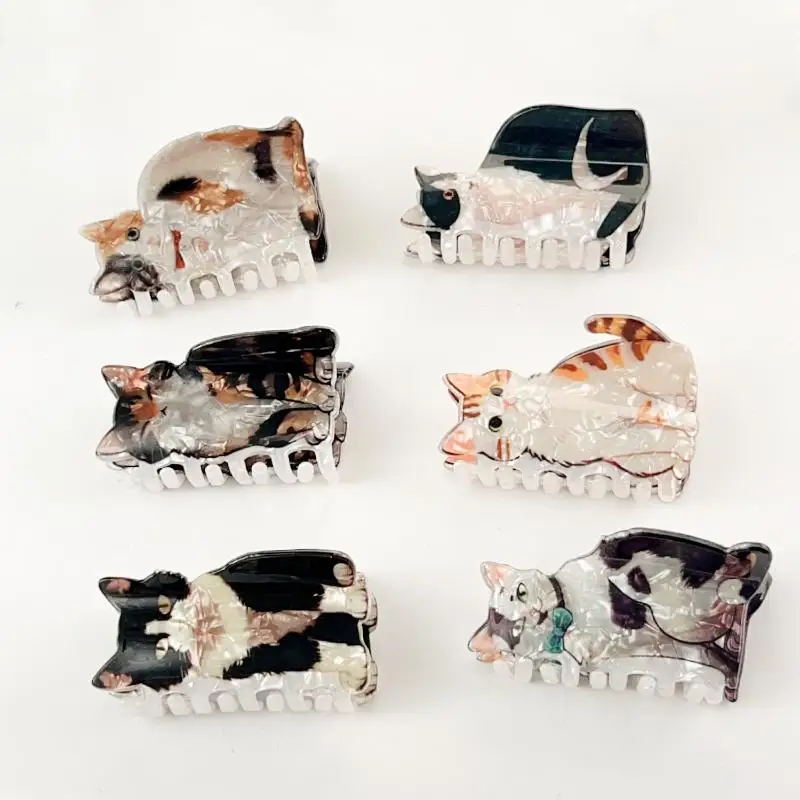 Cute Cat Print Hair Claw Clip Strong Grip Anti Slip Shark Clip for Women Thick Curly Hair Daily Hairstyling Accessory