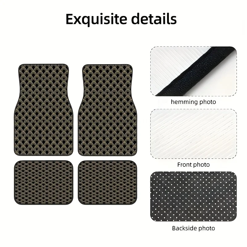 4pcs, Japanese Style Themed Pattern Car Mats, Carpet, Easy To Clean Interior Accessories, Synthetic Rubber Material, Suitable F