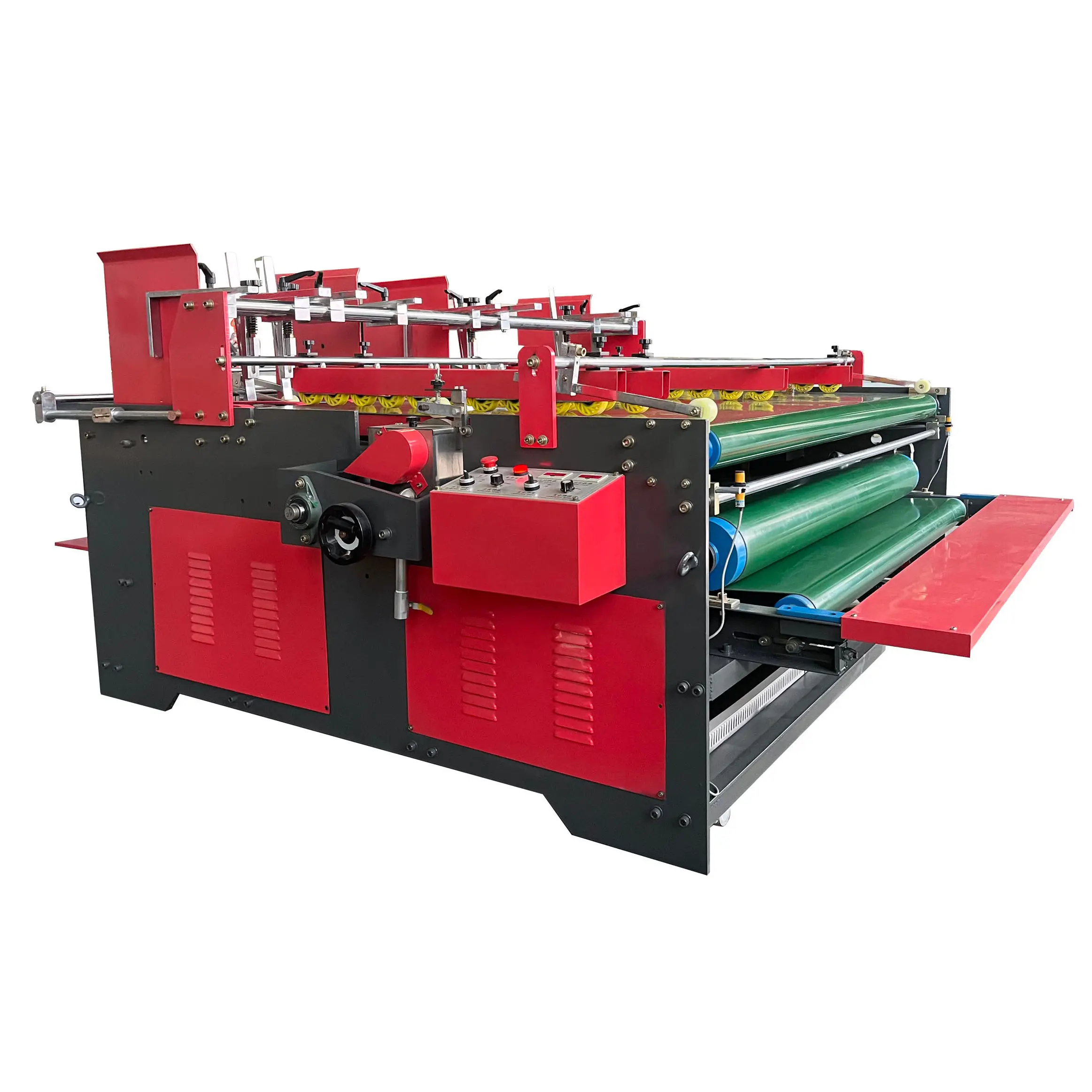 Double head semi-automatic folder glue machine (belt feeding press type corrugated box glue making machine)