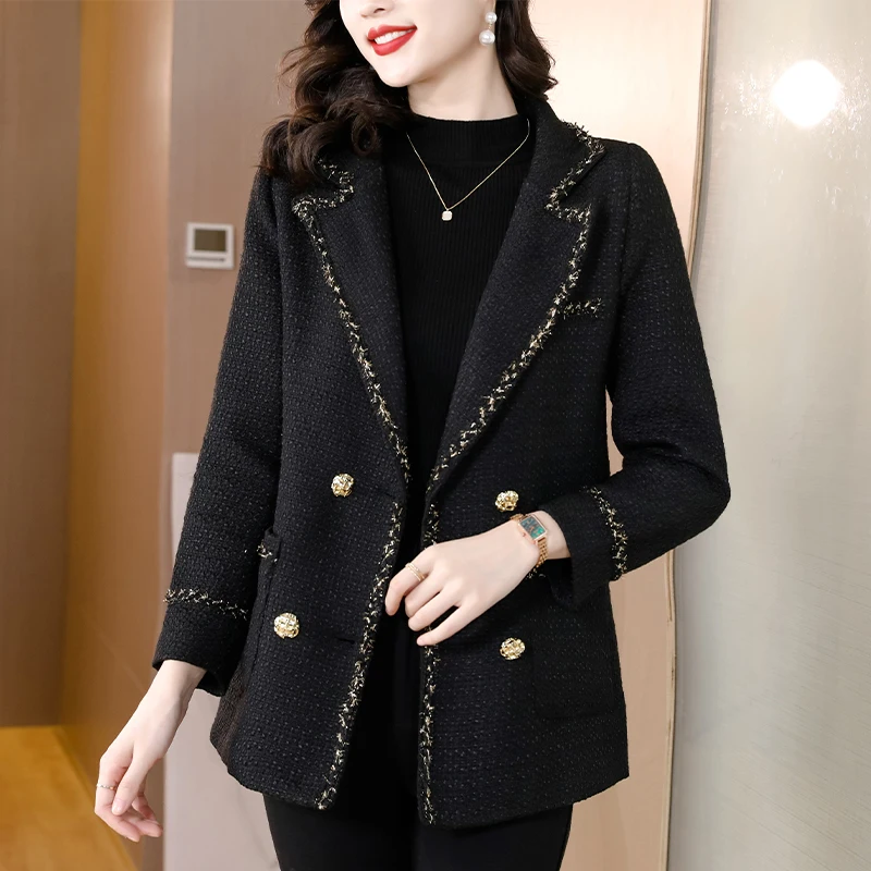 

Chic Style Black Checkered Jacket for Women, Autumn 2023 New Arrival, Elegant Lady’s High-End Coarse Tweed Suit High Quality New