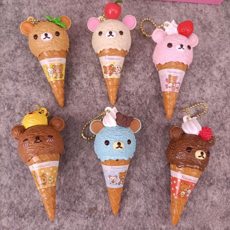 Anime Fiugre Cute Kawaii Capsule Toy Ice Cream Bear Bead Chain Hanging Bag Doll Toy Model Decoratoion Pendant Kids Gifts