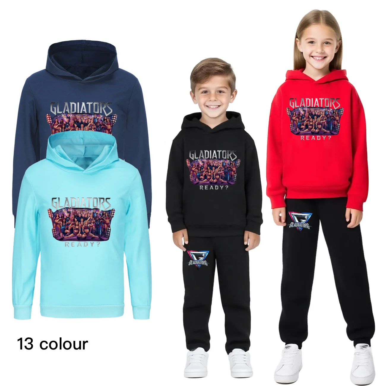 Gladiator Are You Ready Hoodies Set Kids Spring Autumn Hooded Sweatshirts Pants 2 Pcs Toddler Girls Outfits Boys Sportsuit