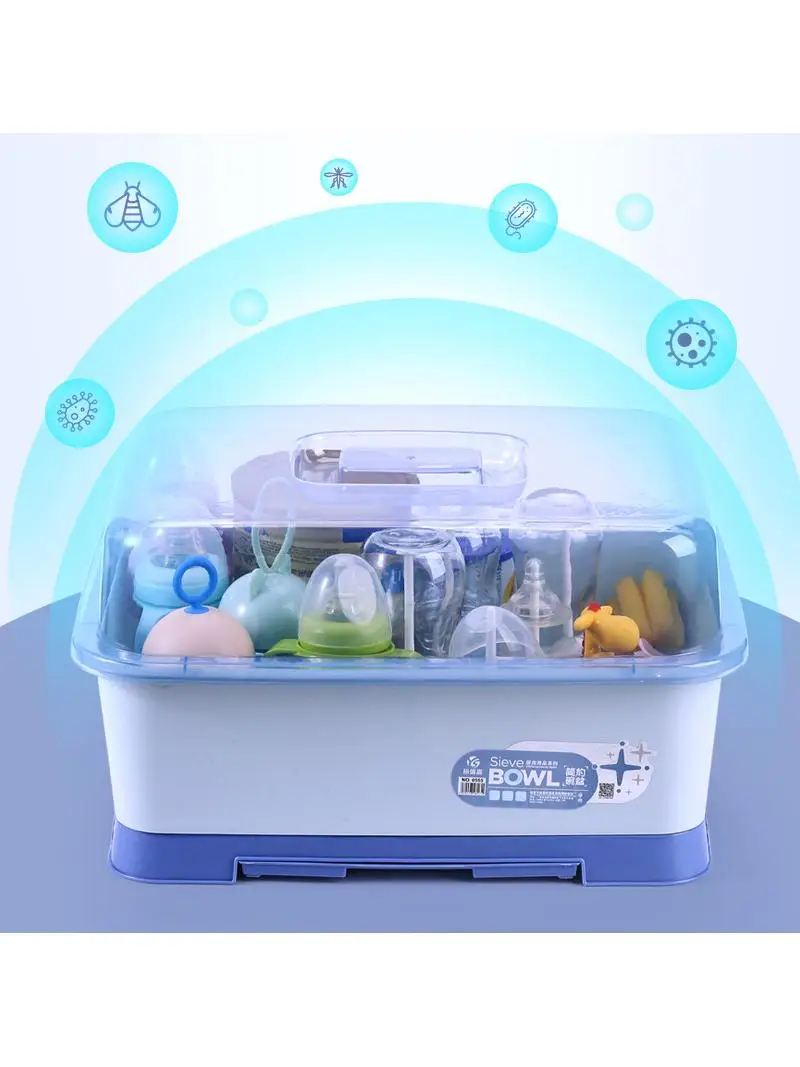 Large Size Dustproof Baby Bottle Storage Box with Lid Drainage Shelf Supplementary Food Storage Container European Style Stai...