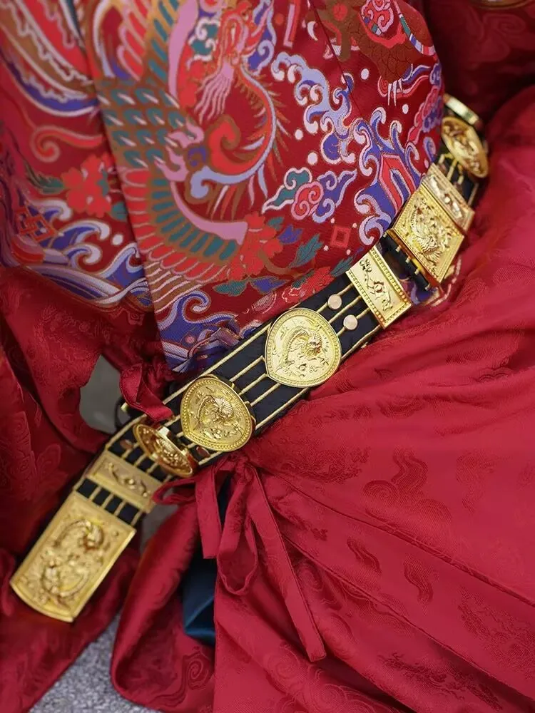 Ming Dynasty leather belt original Hanfu belt 5cm leather belt flying fish embossed brass accessories Hanfu waist ornament Belt