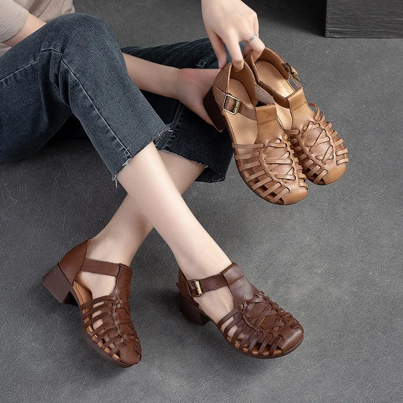 GKTINOO Women Sandals 2024 Summer Shoes Genuine Leather Covered Toe Soft Casual Walking Zapatos Mujer Plataforma Big Size 35-40