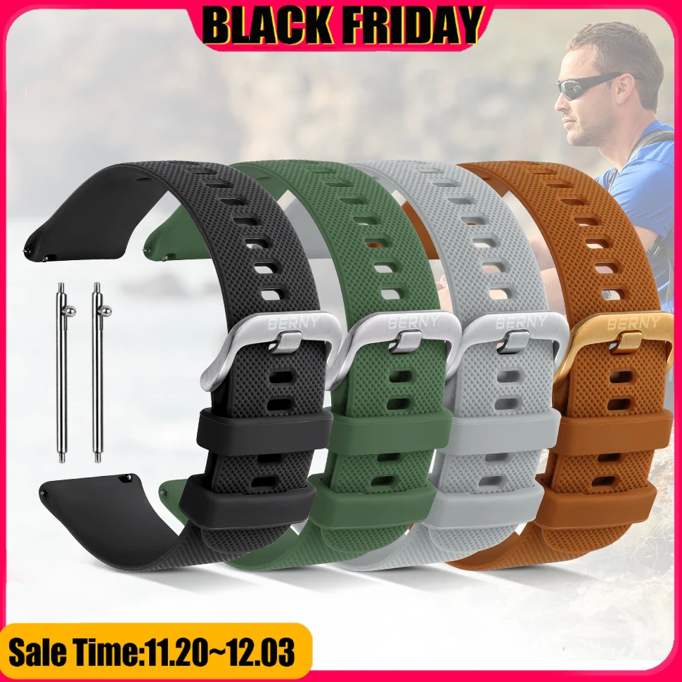 BERNY 22 ミリメートルクイックリリース時計ストラップシリコーン時計バンドソフト腕時計ブレスレット高品質スポーツラバー時計アクセサリー