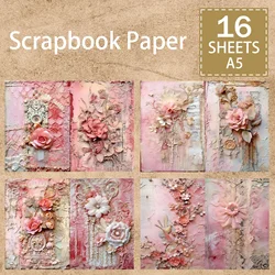 16 Sheets A5 Size Pink Flower Jewelry Background Vintage Grunge Journal Planning Scrapbooking