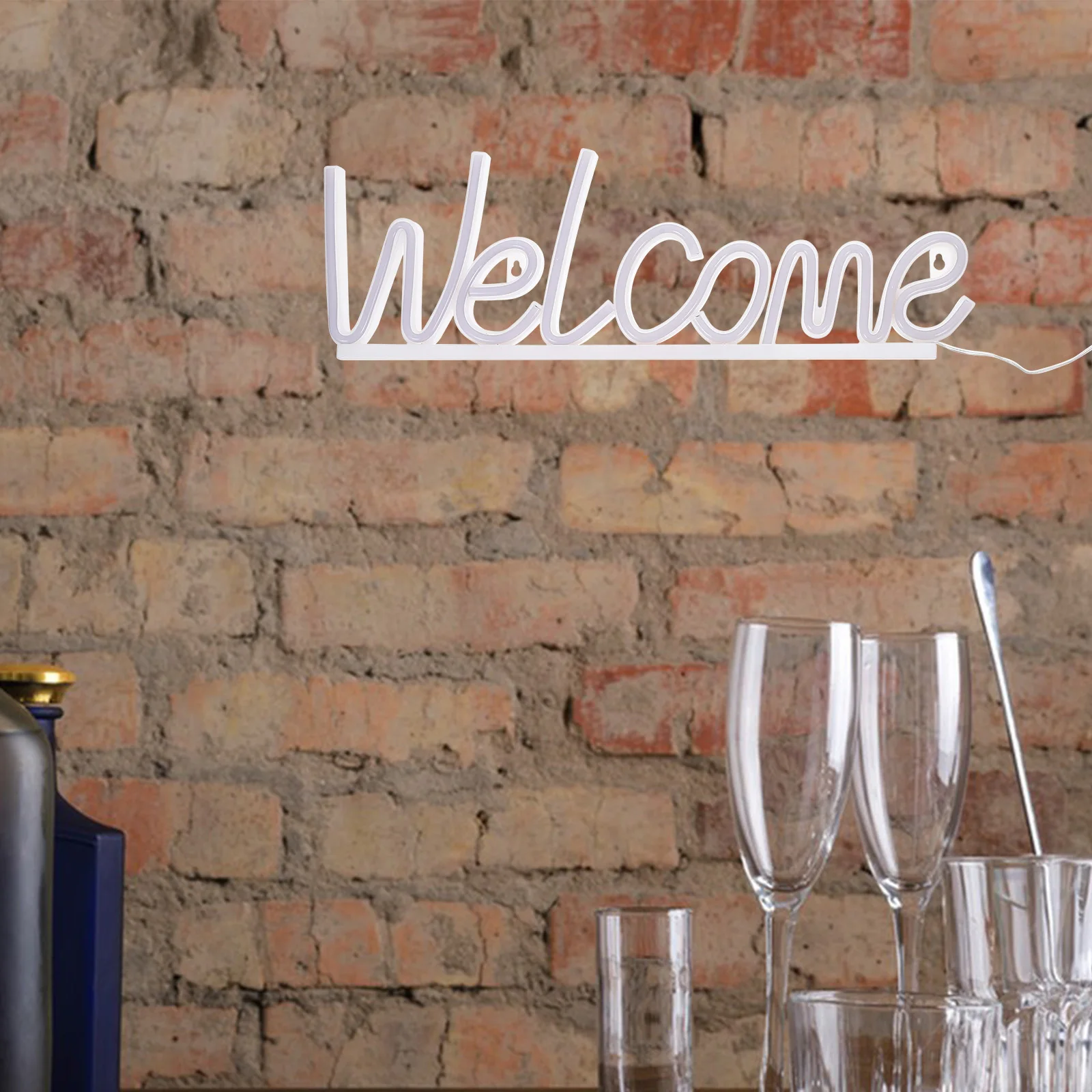 Luz LED con letras, letrero de neón de bienvenida, decoración de Bar, atmósfera, fiesta de Navidad, lámpara de pared para el hogar, luces nocturnas pequeñas, letreros Led