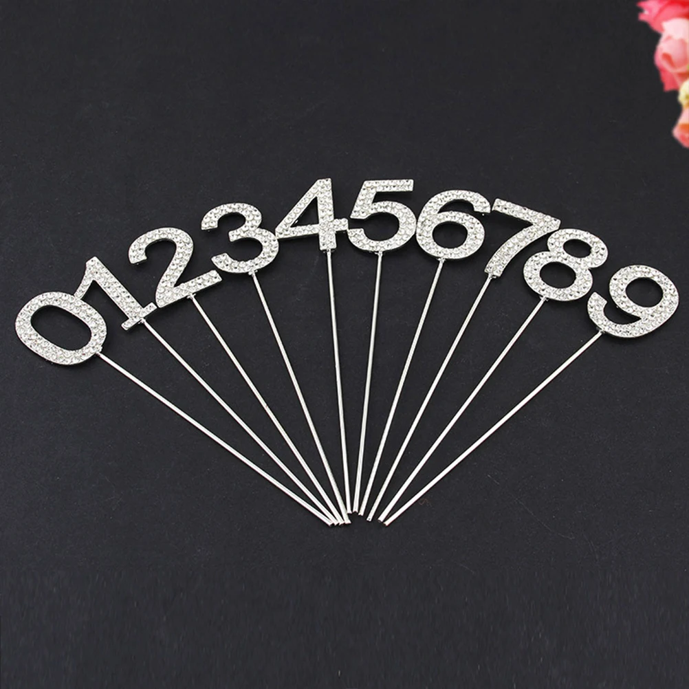 

10 Pcs Number Cake Pick Diamond studded Lightweight Decorations for Cupcakes Cakes Biscuits Dessert Party Supplies Festival