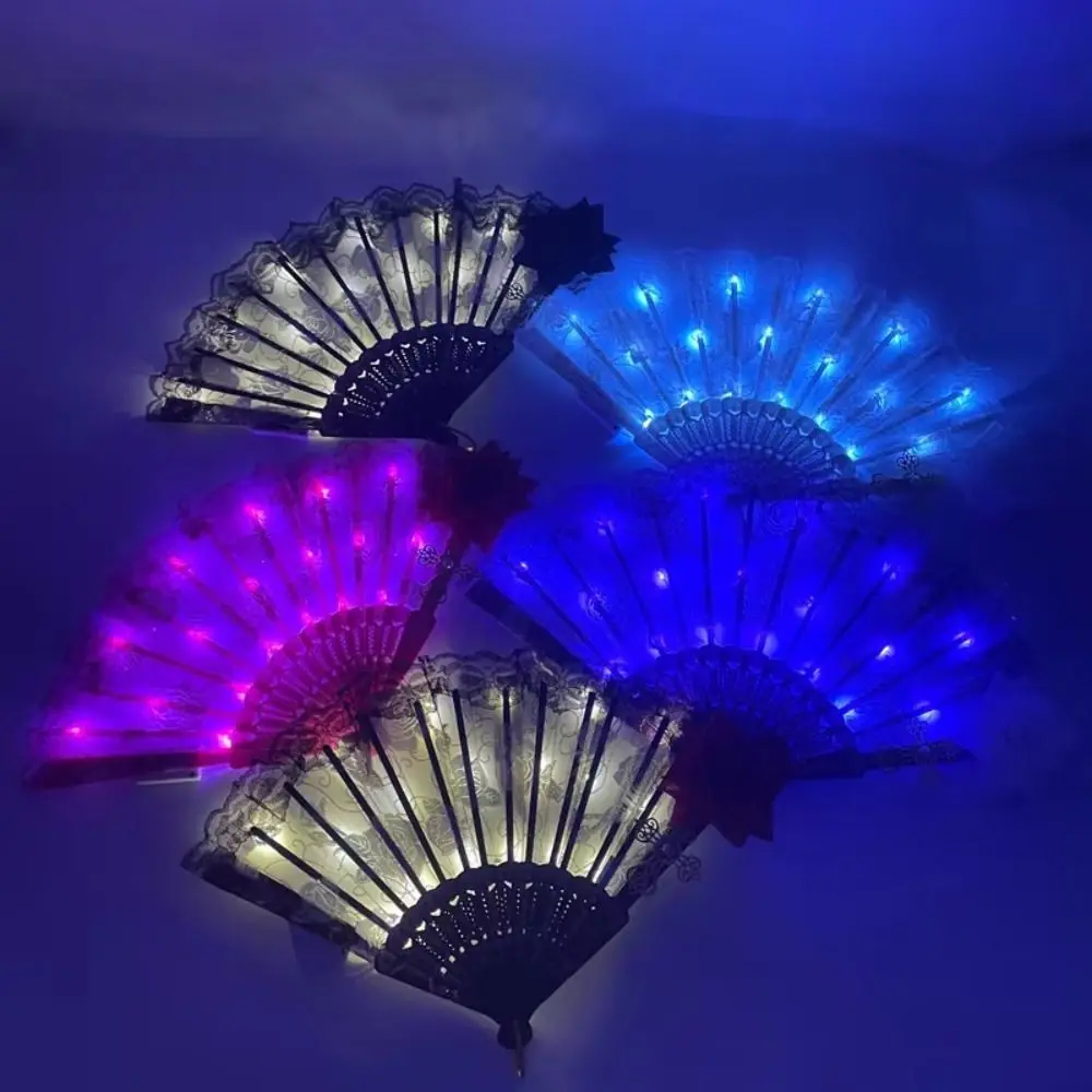 Creative Glow Folding LED Fan Colorful LED Luminous Dancing Light Fan Handmade Court style LED Luminous Fan Rave Festival