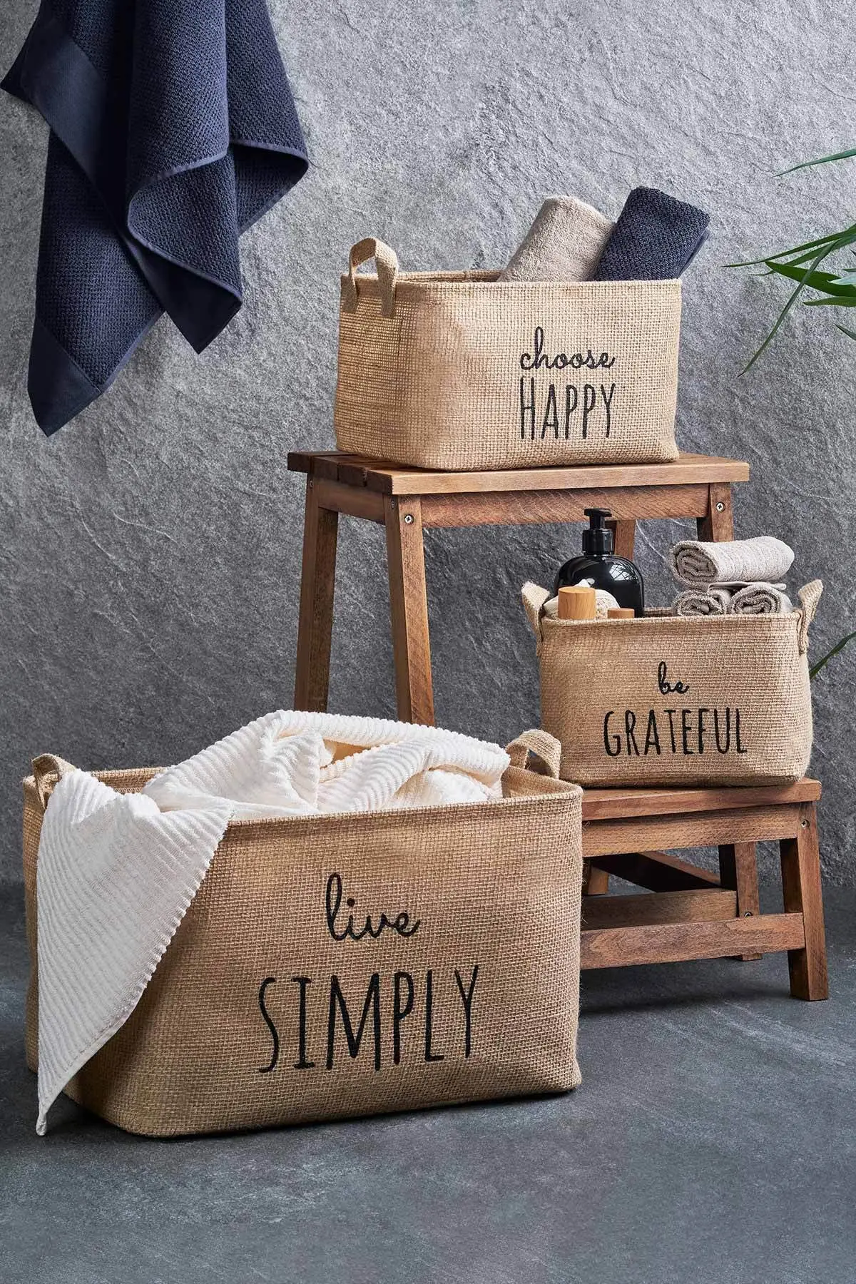 3 Pcs Storage Basket Jute Fabric Home Decoration Cleaning Storage Boxes Dirty Baskets Design Home Furniture Clothes Wardrobe