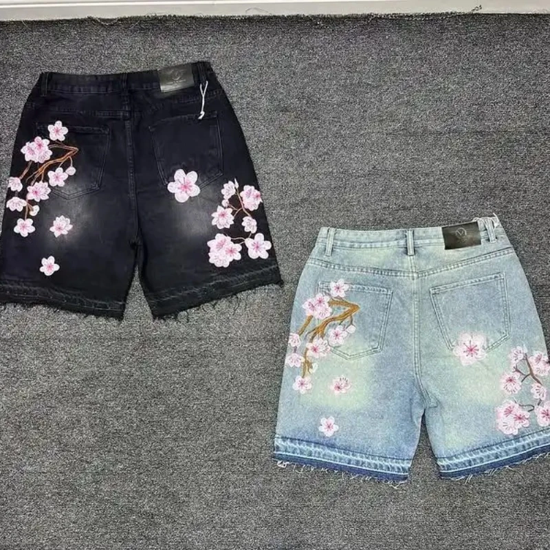 

Goth Vintage Embroidery Black Jeans for Men Clothing Fashion Hip Hop Harajuku Baggy Jeans Mens Street Shorts Y2k Men Pants