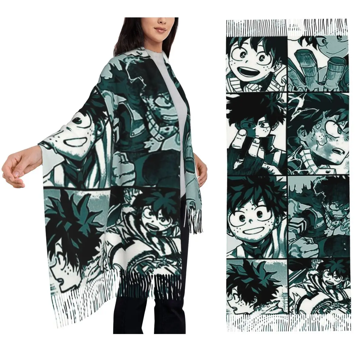 

Deku Hero Collage My Hero Academy шарф с кисточками, женские мягкие теплые шали и накидки, большая осенне-зимняя шаль