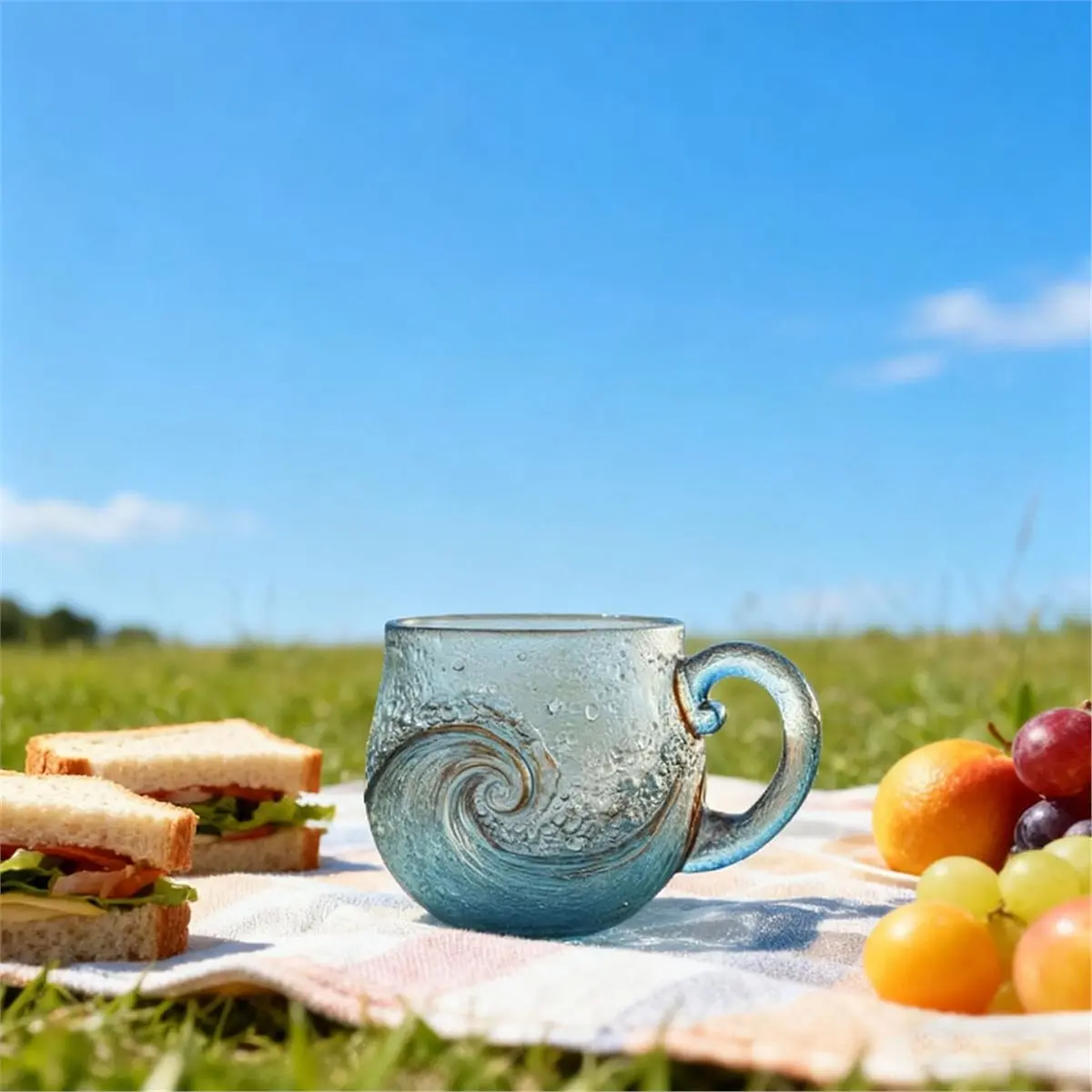 A67T NEW Sea Glass Wave Mug, Textured Beach Theme Drinkware Handcrafted with Swirls, Sea-Cup for Tea, Coffee, Wine, or Cocktails