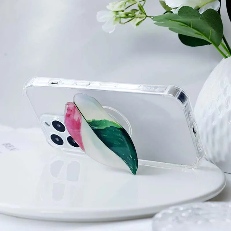 Huawei用ユニバーサル電話ホルダー,折りたたみ式スタンド,プリティリーフ,アクリル,iPhone 16 pro maxと互換性あり