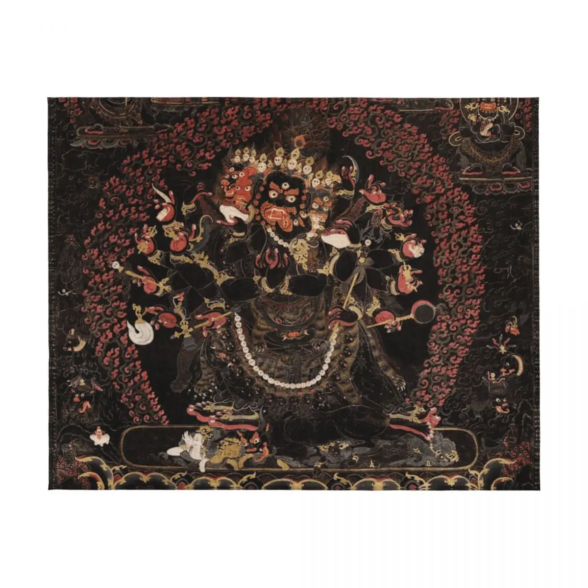 ماندالا 209 ماهاكالا البوذية حامي 4 وجه 16 الأيدي رمي بطانية الأرائك الزخرفية المصممين Retros الطفل البطانيات #2