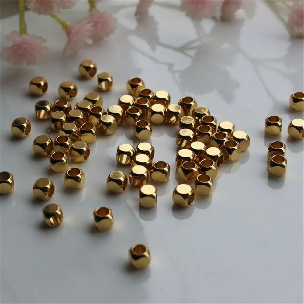 2.5mm, 3mm, 4mm 18K Gold-coated Geomantic Beads, Geometric Square Beads, Color-Changing Accessories, DIY