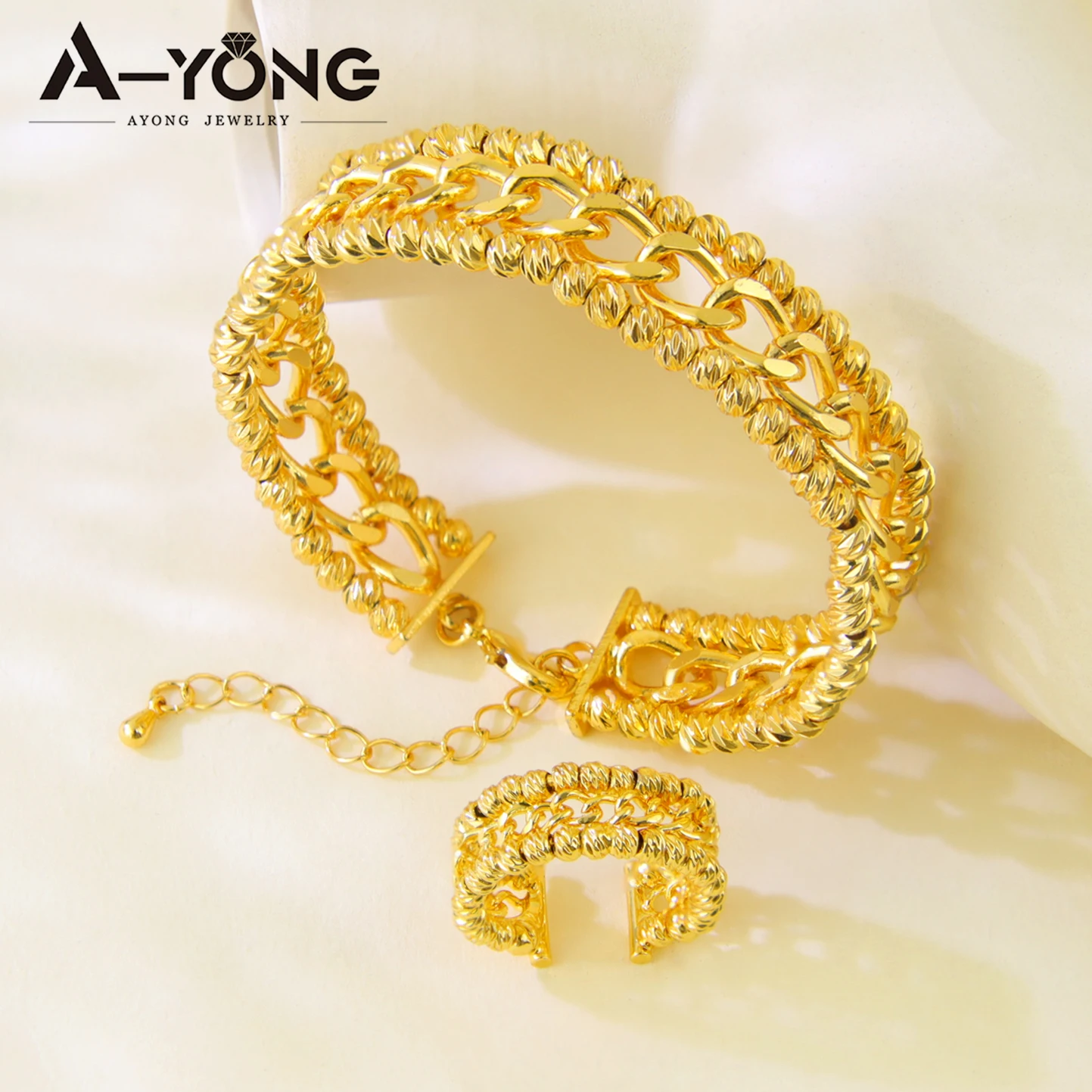 Nigeria Wedding Jewelry Set 24k Gold Plated Luxury Twist Gold Color Bracelet Ring Set Arab Dubai Women Engagement Party Jewelrys