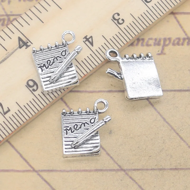 20pcs Charms Memo Diary Journal 15x14mm Antique Silver Color Pendants DIY Handmade Finding Tibetan Making Jewelry