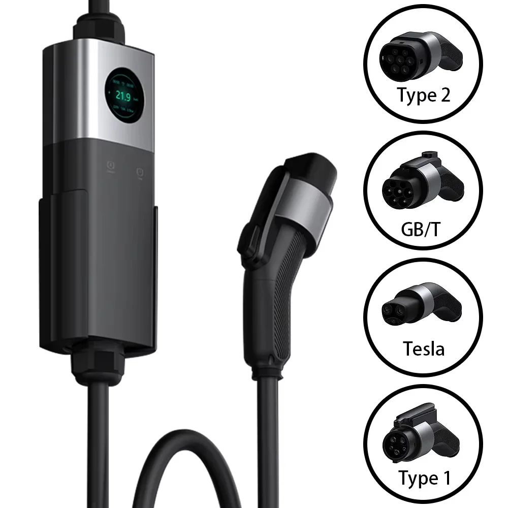TARY Factory Outlet 7-11-22KW EV AC Portable Charger for Home Use  Adjustable Current 13A 16A 25A 32A