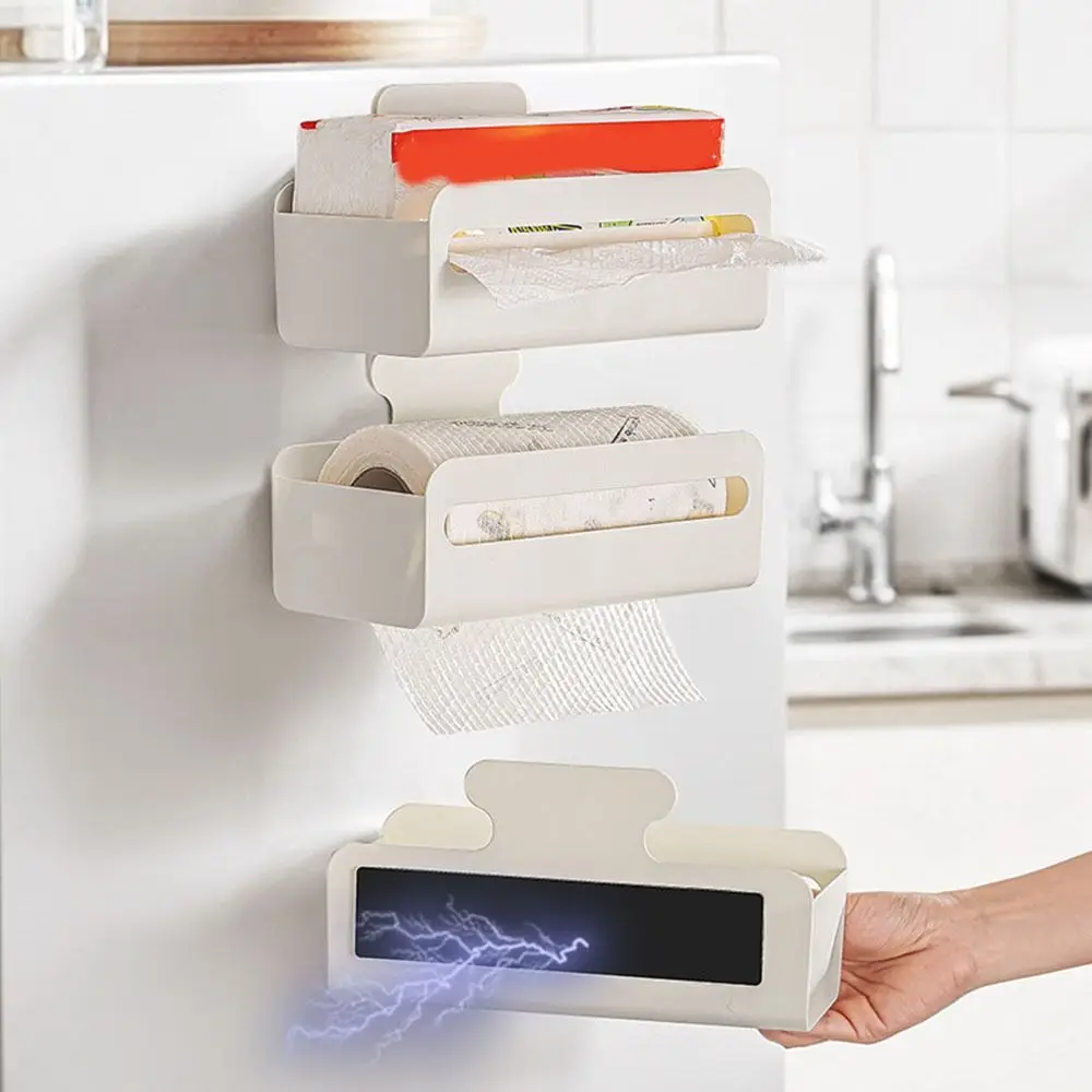 

Punch Free Magnetic Paper Towel Holder Large Capacity Space Saving Tissue Dispenser Wall Mounted Magnetic Storage Box for Napkin