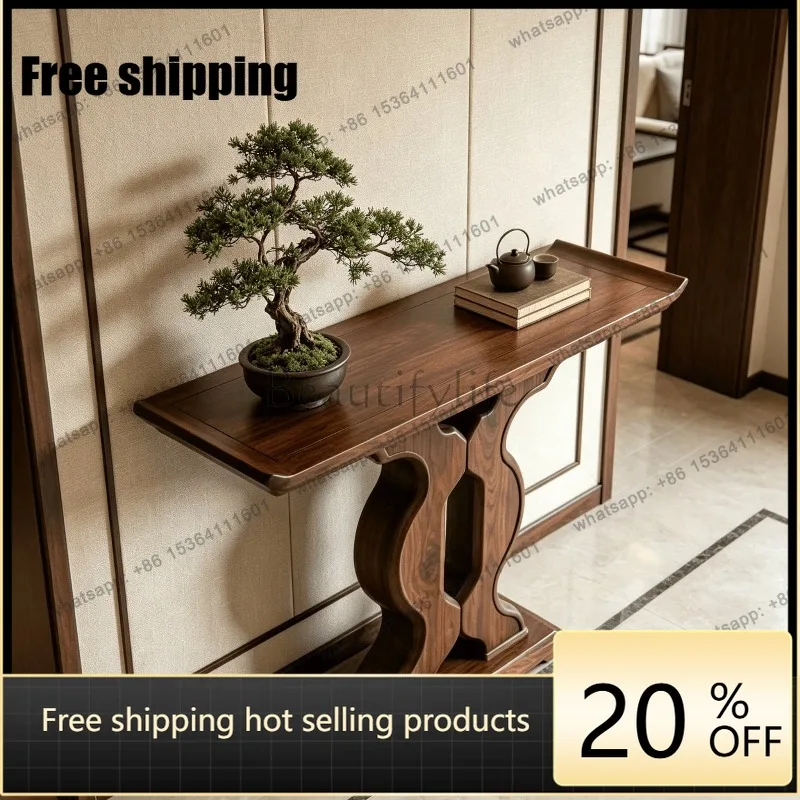 YJ 2026 New Solid Black Walnut Console Table Popular New Chinese Narrow Long Strip Design Hallway End View Side Table