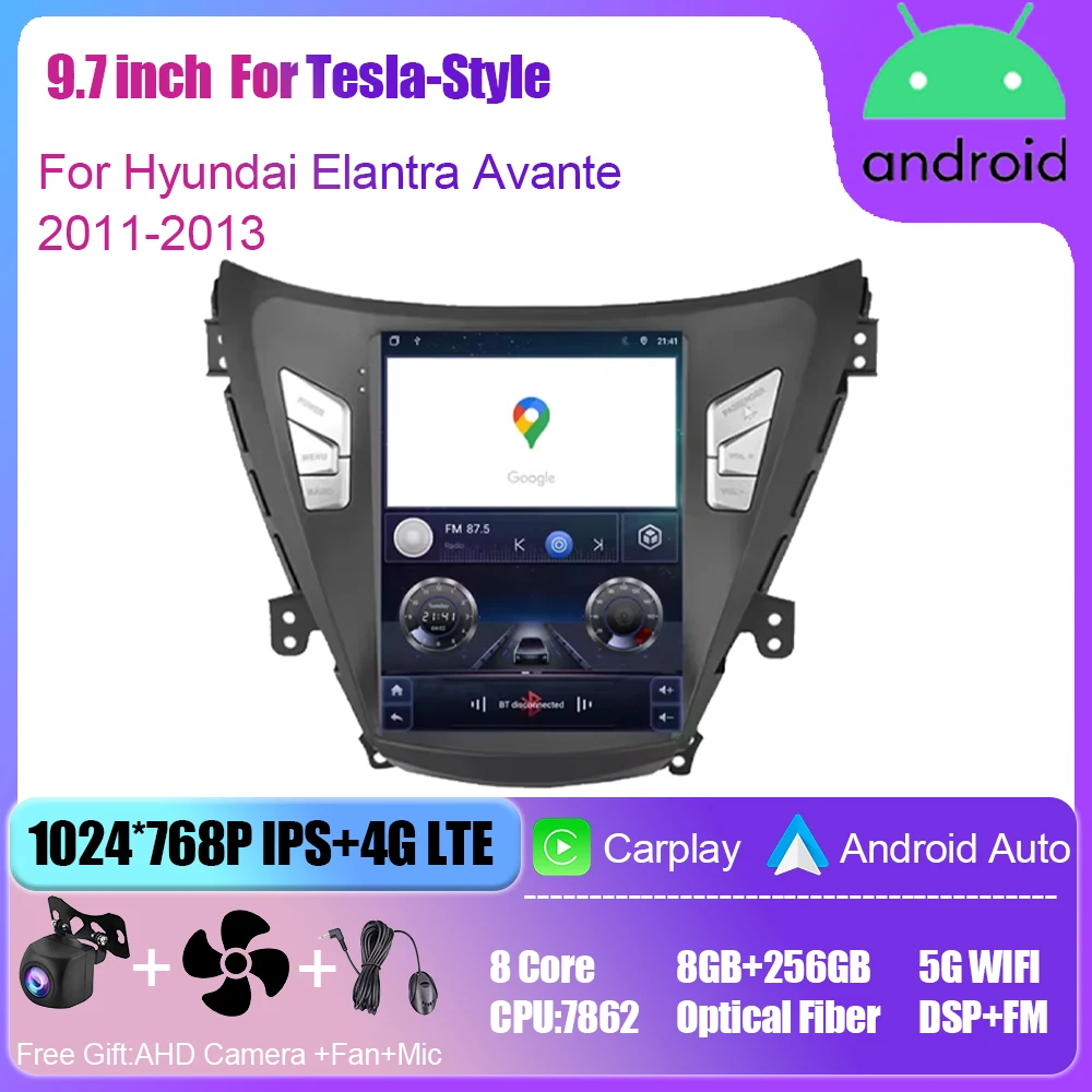 Android Auto For Hyundai Elantra Avante 2011-2013 Car Radio Head Unit Multimedia Video Player GPS Navigation 5G WIFI No 2din DVD