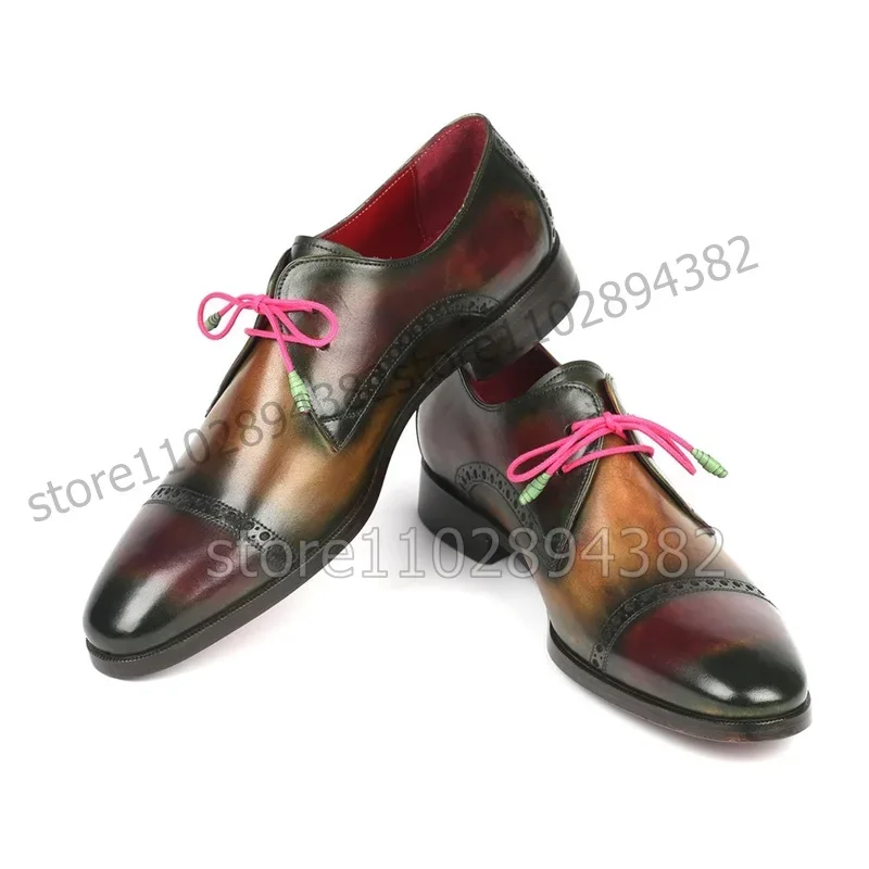

Mixed Gradient Color Carving Design Men Derby Shoes Fashion Lace up Men Shoes Luxurious Handmade Party Banquet Men Dress Shoes