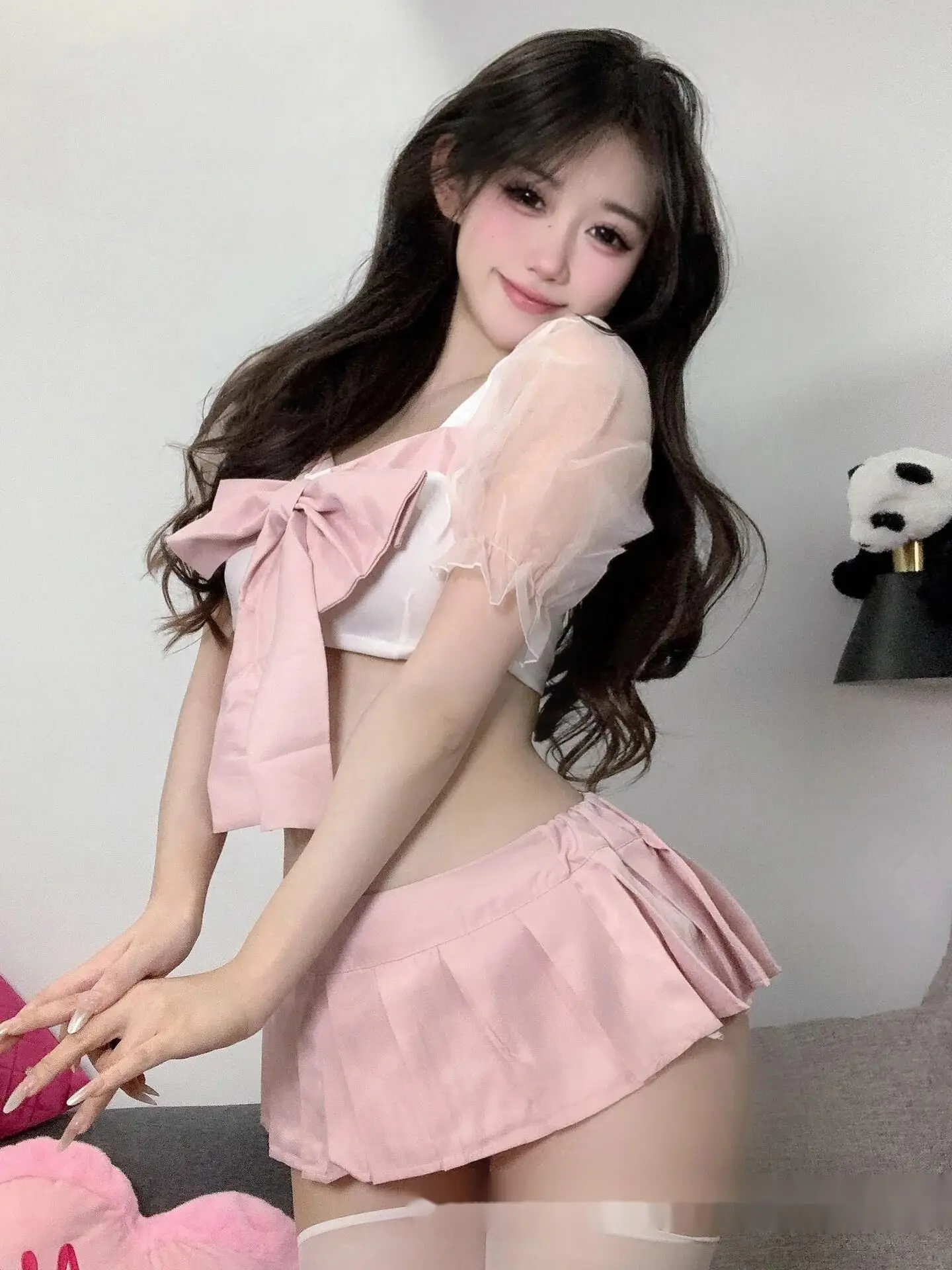 Butterfly Short Sleeve Short Pleated Skirt Set Student JK Uniform For Women Pink White Young Style Soft Girl Two Piece Set  53MV