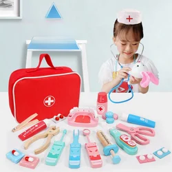 Wooden medicine box, doctor medical kit, baby parent-child interactive role-playing, nurse, children's auscultation toy