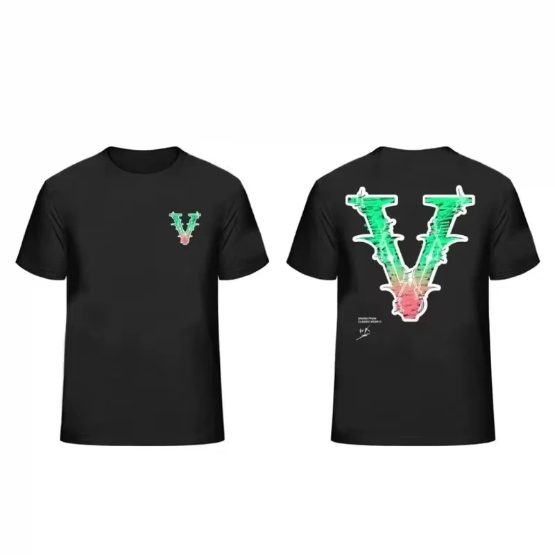 2026 Summer Sticker Design High Street Graffiti Splicing Style Trendy Brand T-Shirt Cotton Graphic Tee Men Women