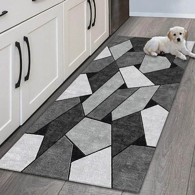 VIKAMA Simple Geometric Wind Kitchen Floor Mat Living Room Floor Carpet Entrance Door Mat Corridor Door Non-slip Foot Mat