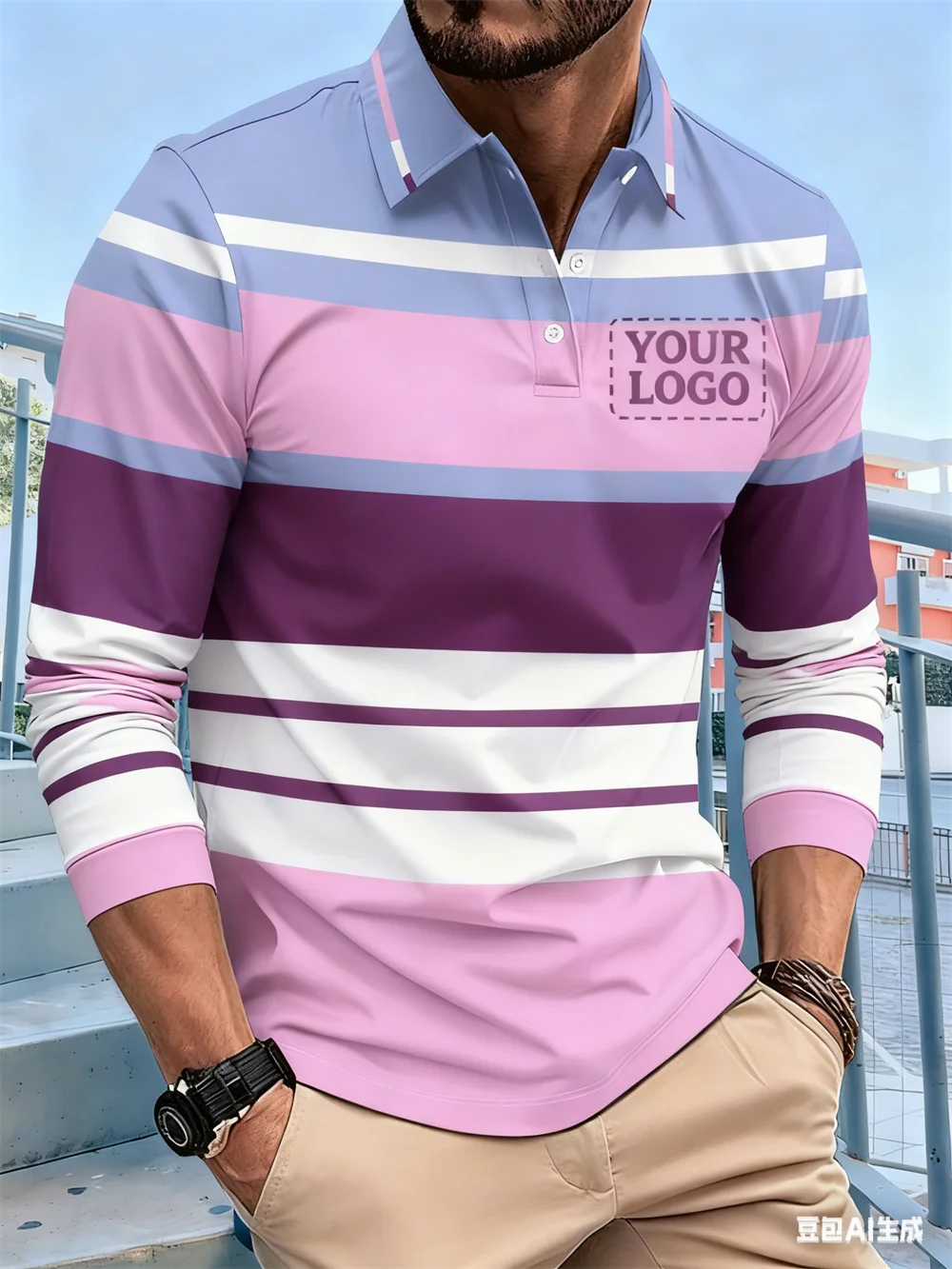 

Custom Logo Long Sleeve Polo Shirt For Men Fashion Stripe Pattern Casual Comfortable Pullover Autumn Winter Street Business Tops