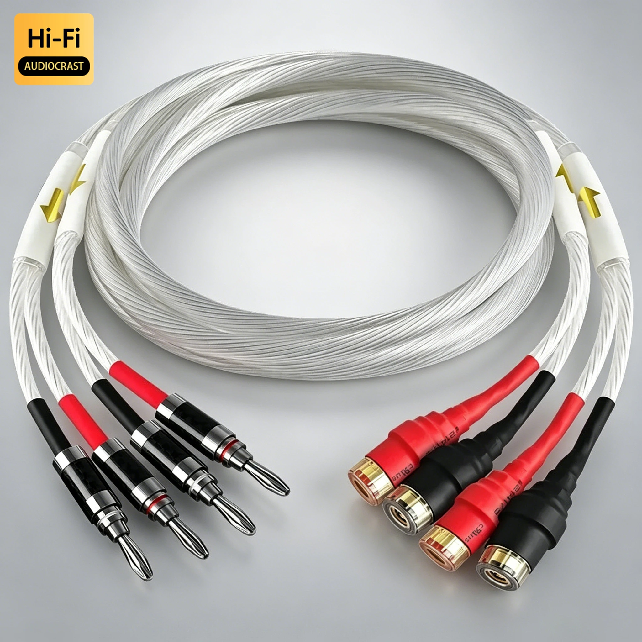 Audiophile Silver Plated OCC HiFi Binding Post to Banana Plug Adapter Cable Speaker Audio Interconnect Cord