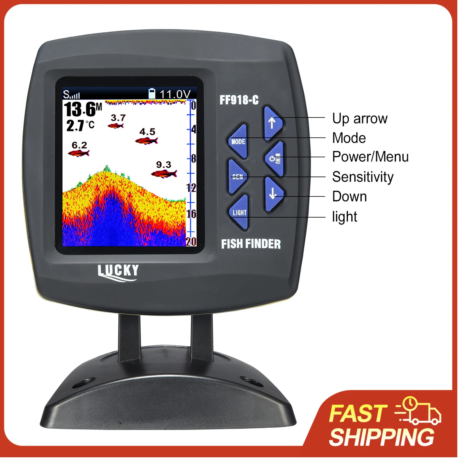 

Portable Fish Finder Wireless Sonar Sensor Fishing Depth Finder Locator Fishfinder with Wired Transducer for Boat Kayak Fishing