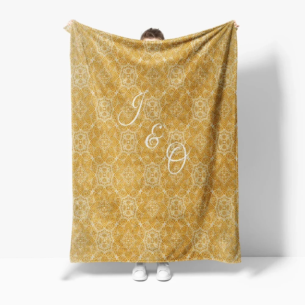 Golden Floral Pattern Fleece Blankets Soft Warm Flannel Scottish Terrier Pet Throw Blanket for Bed Sofa Couch Bedspreads Quilt