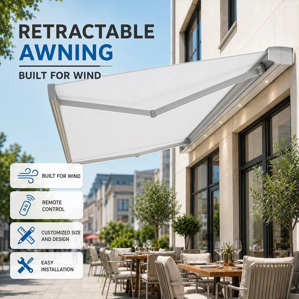 Wholesale Full Cassette Motorized Retractable Awning Electric Folding Arm Sunshade Waterproof Aluminum Patio Garden Custom