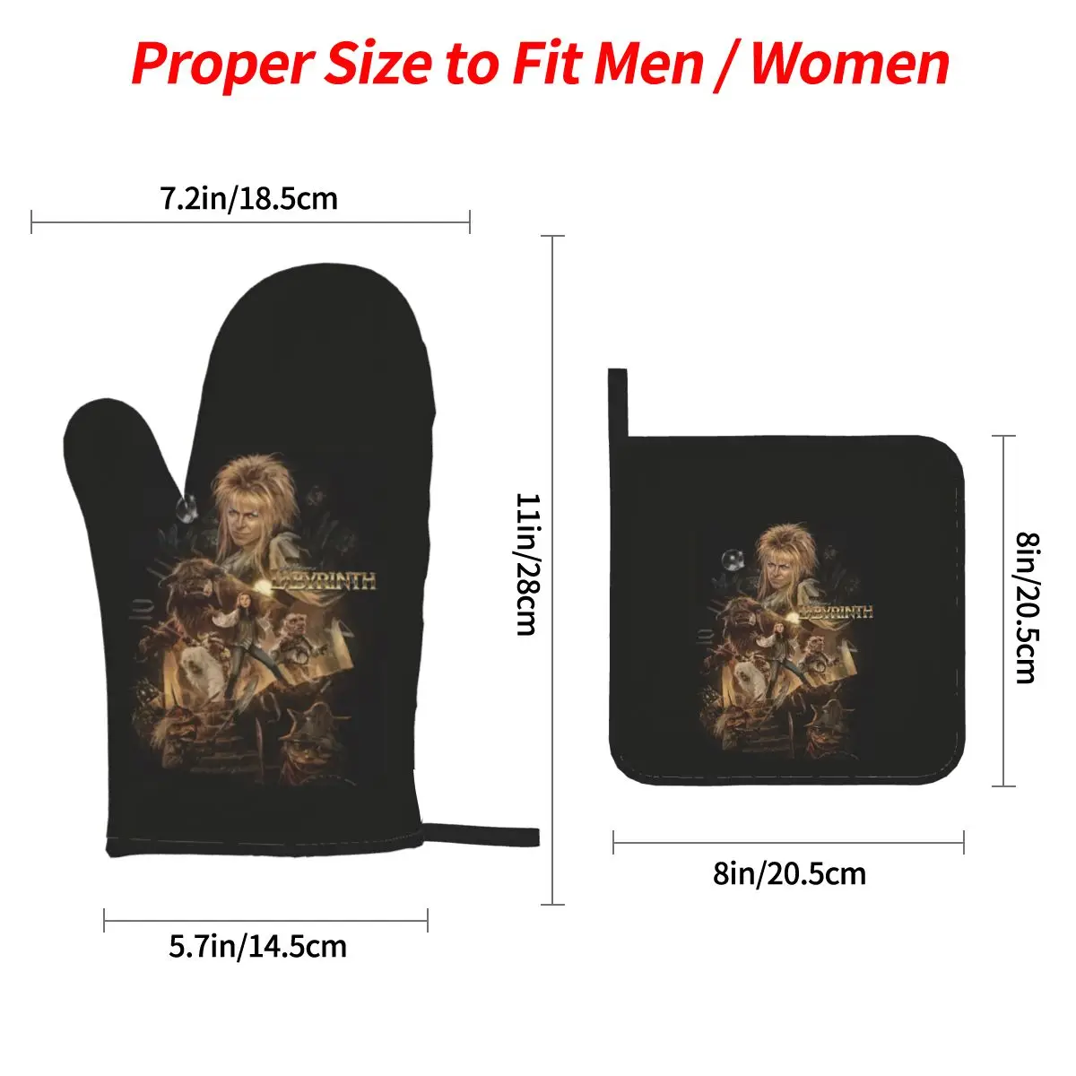 Return To Thra Labyrinth Movie Oven Mitts and Pot Holder Sets of 4 for Baking Kitchen Cooking BBQ Resistant Non-Slip Gloves