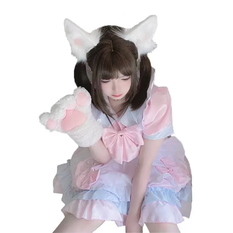 Kawaii Cat Ear Anime Lolita accessori per capelli fermaglio per capelli fascia per capelli guanti per artigli di gatto coda per ragazze orecchie di gatto fascia per capelli puntelli Cosplay