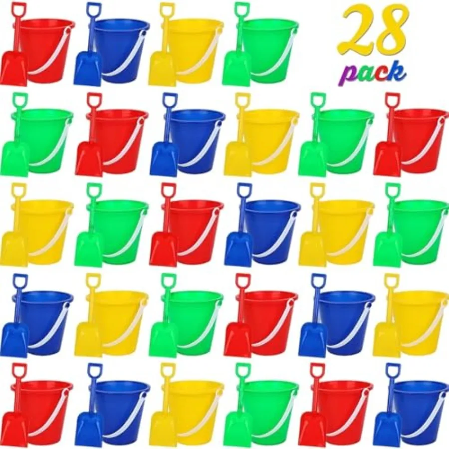 Sand Buckets and Shovels Bulk, 28 Sets, Multicolor Beach Buckets Travel Sand Toys, Beach Essentials, Fun Summer Activities, Bul