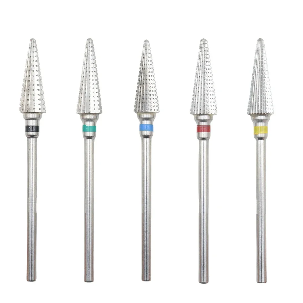 New  5-in-1 Long Carbide Professional Tungsten Steel Nail Drill Bit Gradient Teeth Design for Pre-treatment and Removal