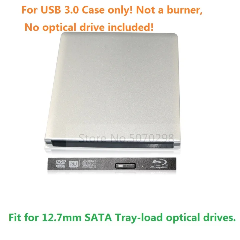 Portable USB 3.0 External DVD Enclosure Case for Laptop 12.7mm SATA Tray-load Optical Drive DVDRW DVD ODD Blu Ray Drives