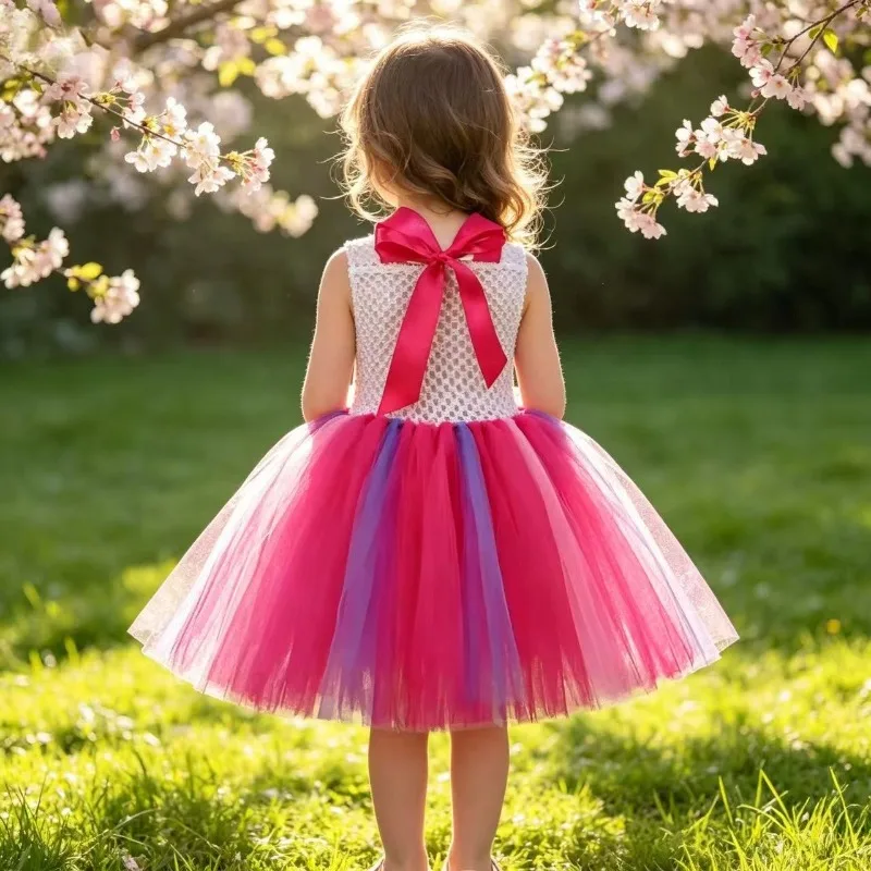 Cute plush dress for girls with rabbit design, decorated with rabbit ears, bows and a rabbit tail. Ideal for holiday parties.